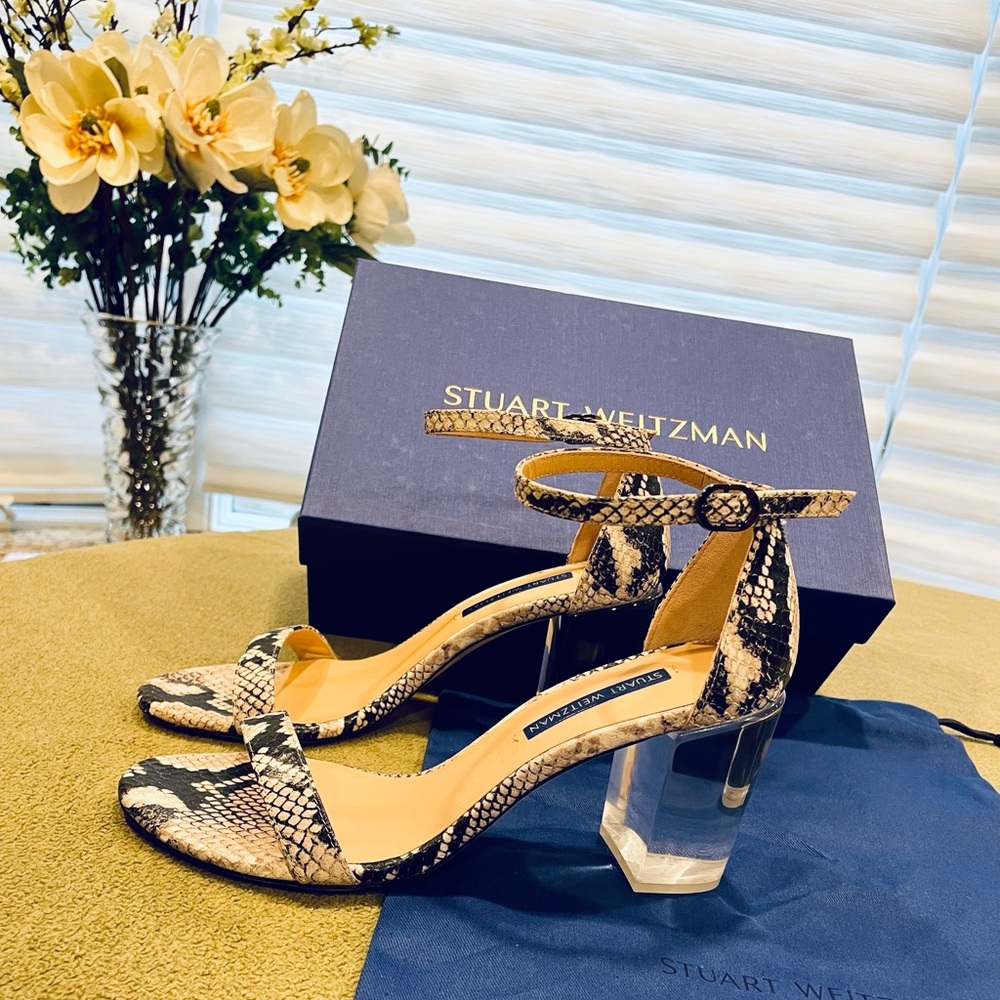 Stewart Weitzman lucite python sandal